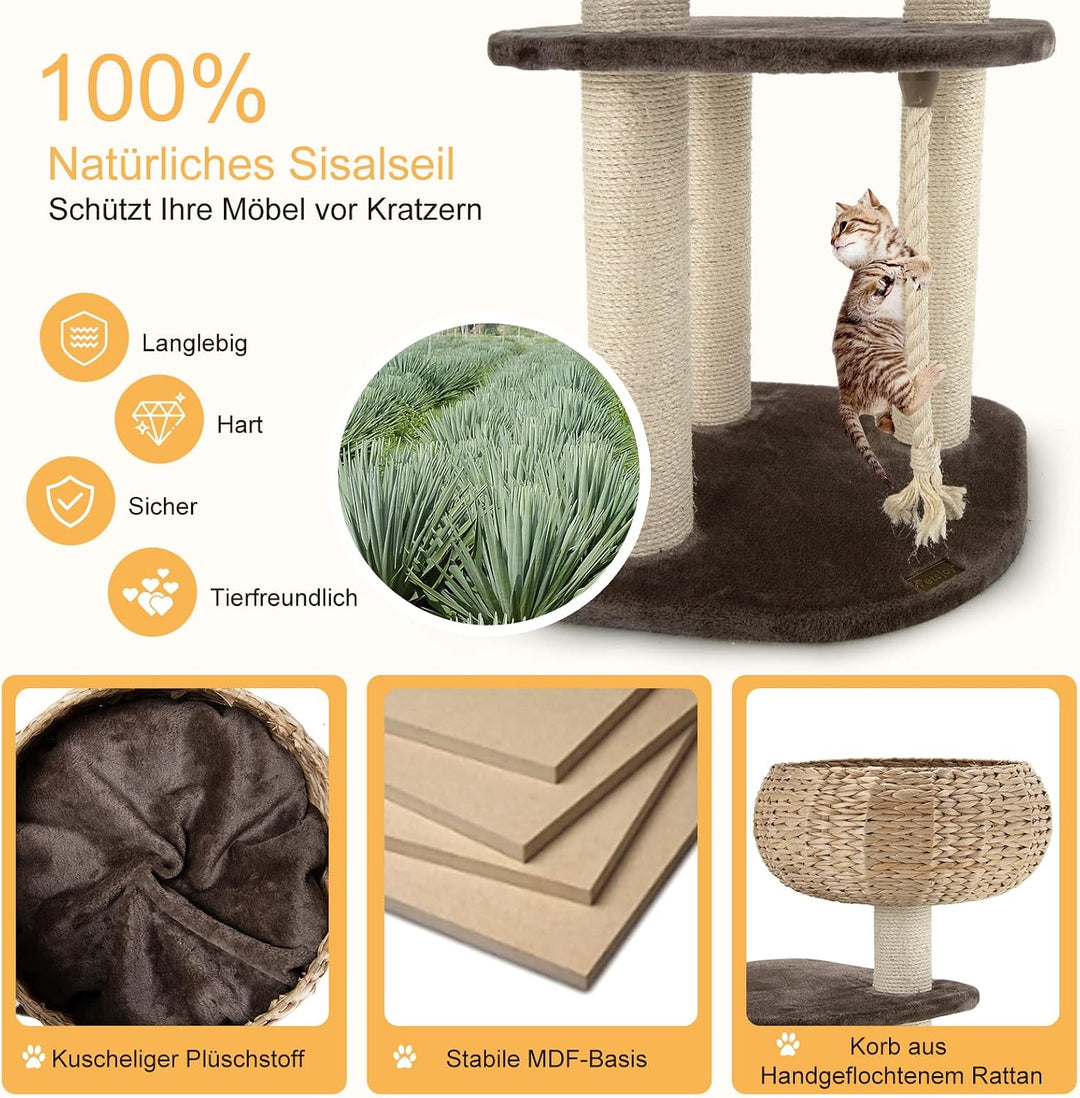 COSTWAY 104cm Kratzbaum, Katzenbaum klein, Katzenkratzbaum mit Sitzstange, Korb, Sisalpfählen, Sisal