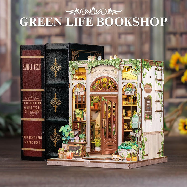 Fsolis DIY Book Nook Kit - 3D Holz Häuser Bausatz mit LED-Beleuchtung, Personalisierte Regal - für E