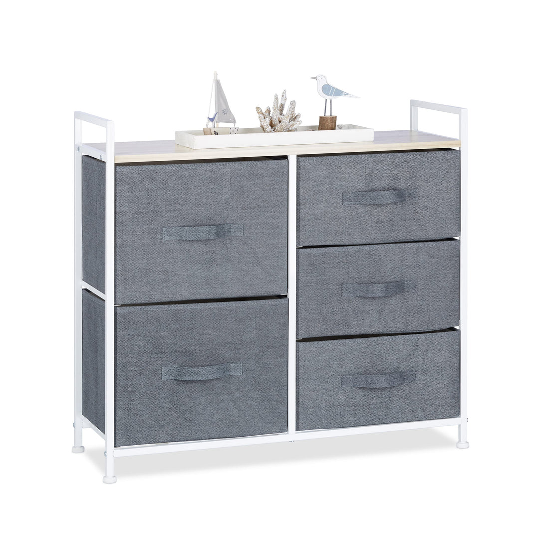 Relaxdays Regalsystem, 5 Stoff-Schubladen, HxBxT: 77,5 x 83 x 29 cm, universale Schubladenbox, Metal