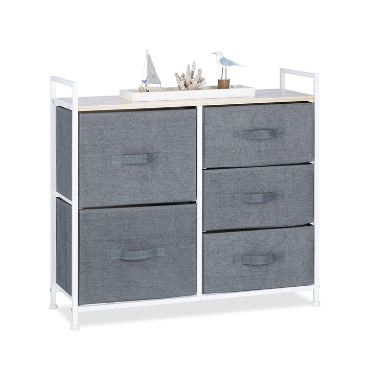 Relaxdays Regalsystem, 5 Stoff-Schubladen, HxBxT: 77,5 x 83 x 29 cm, universale Schubladenbox, Metal