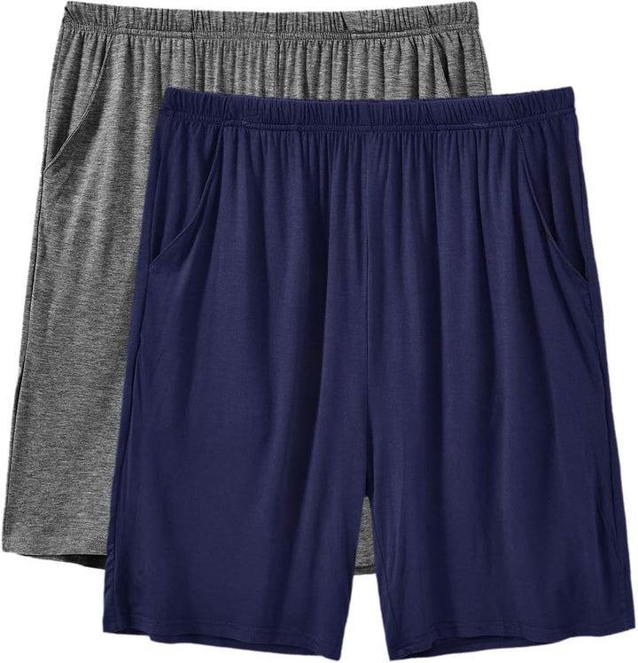 MoFiz Pyjamahose Herren Schlafanzughose Kurz Modal Schlafshorts Weit Loungewear, 2 Pack-05
