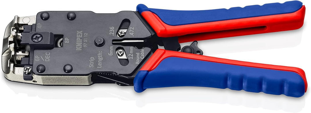 Knipex Crimpzange für Westernstecker brüniert, mit Mehrkomponenten-Hüllen 200 mm 97 51 12