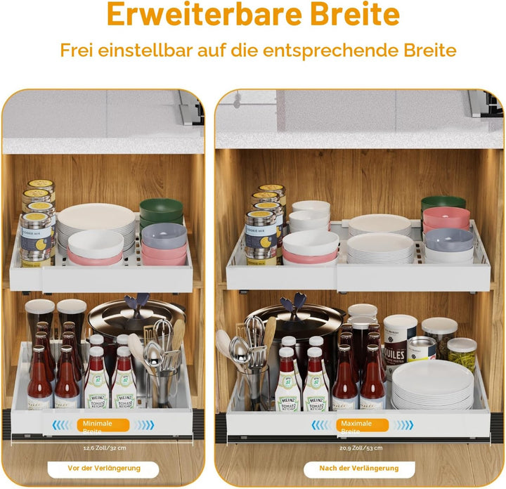 2 Pack erweiterbar Pull Out Cabinet Organizer Adhesive, Peel und Stick Slide Out Schubladen für Küch