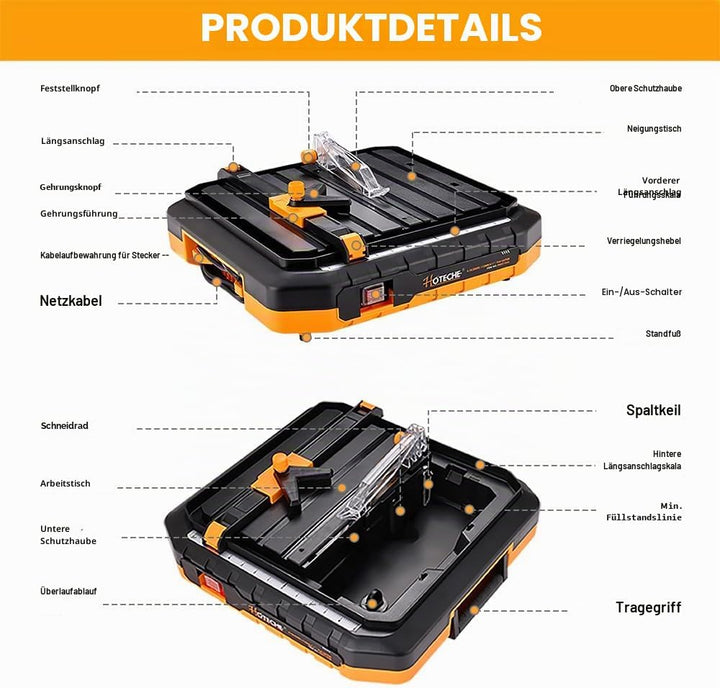 Hoteche elektrischer Fliesenschneider 500W mit Elektromagnetischem Schalter 5200RPM Arbeitsfläche 33