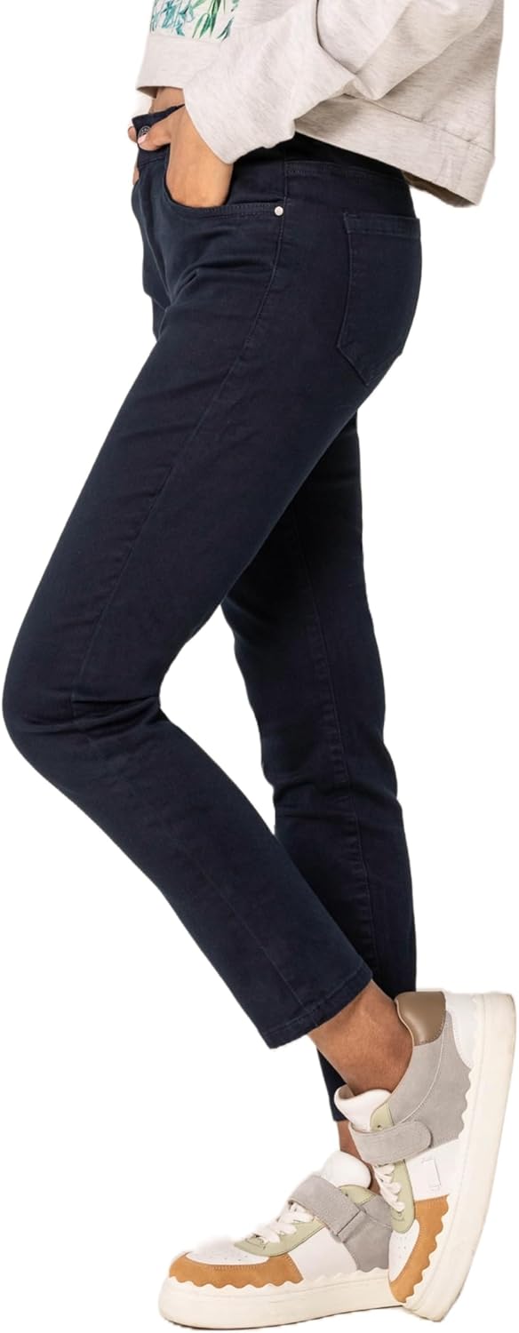 Nina Carter P210 Damen Mom Jeans High Waist Jeanshosen Used-Look Stretchjeans XS Navyblau (P210-3),