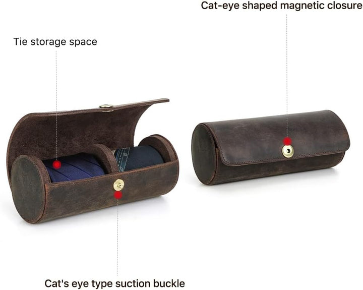 Hiram Tie Storage Organizer Holder Echtes Leder gemacht tragbare Zylinder Krawattenhalter, Krawatten