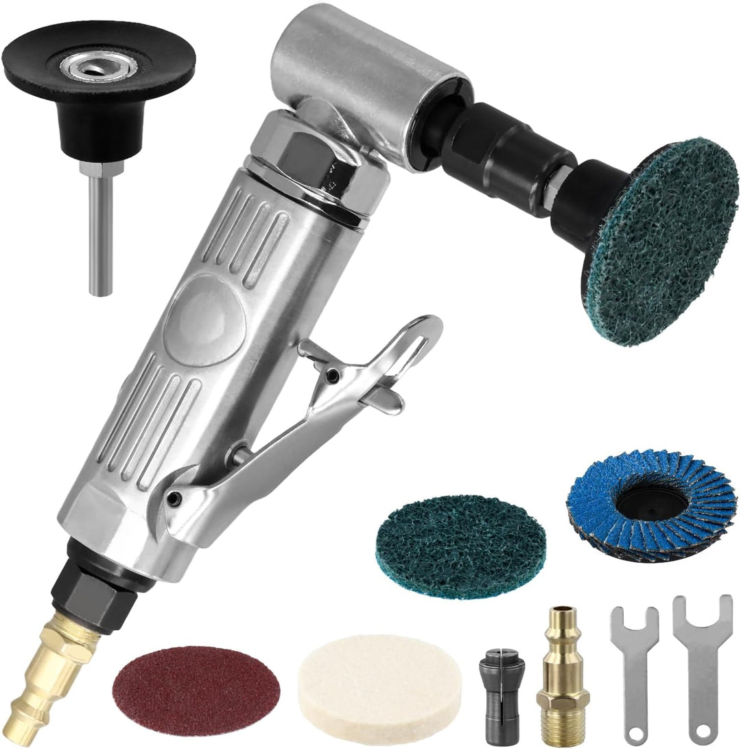QWORK® Druckluftschleifer 90° Winkelschleifer mit 50mm Schleifscheiben - 12000 U/min - 1/4" Schnella