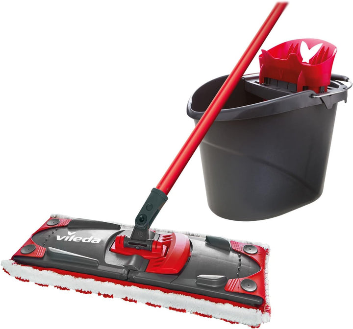 Vileda Ultramax 2in1 Bodenwischer Komplett Set, Wischmopp mit Stiel, Mikrofaserbezug und Eimer mit P