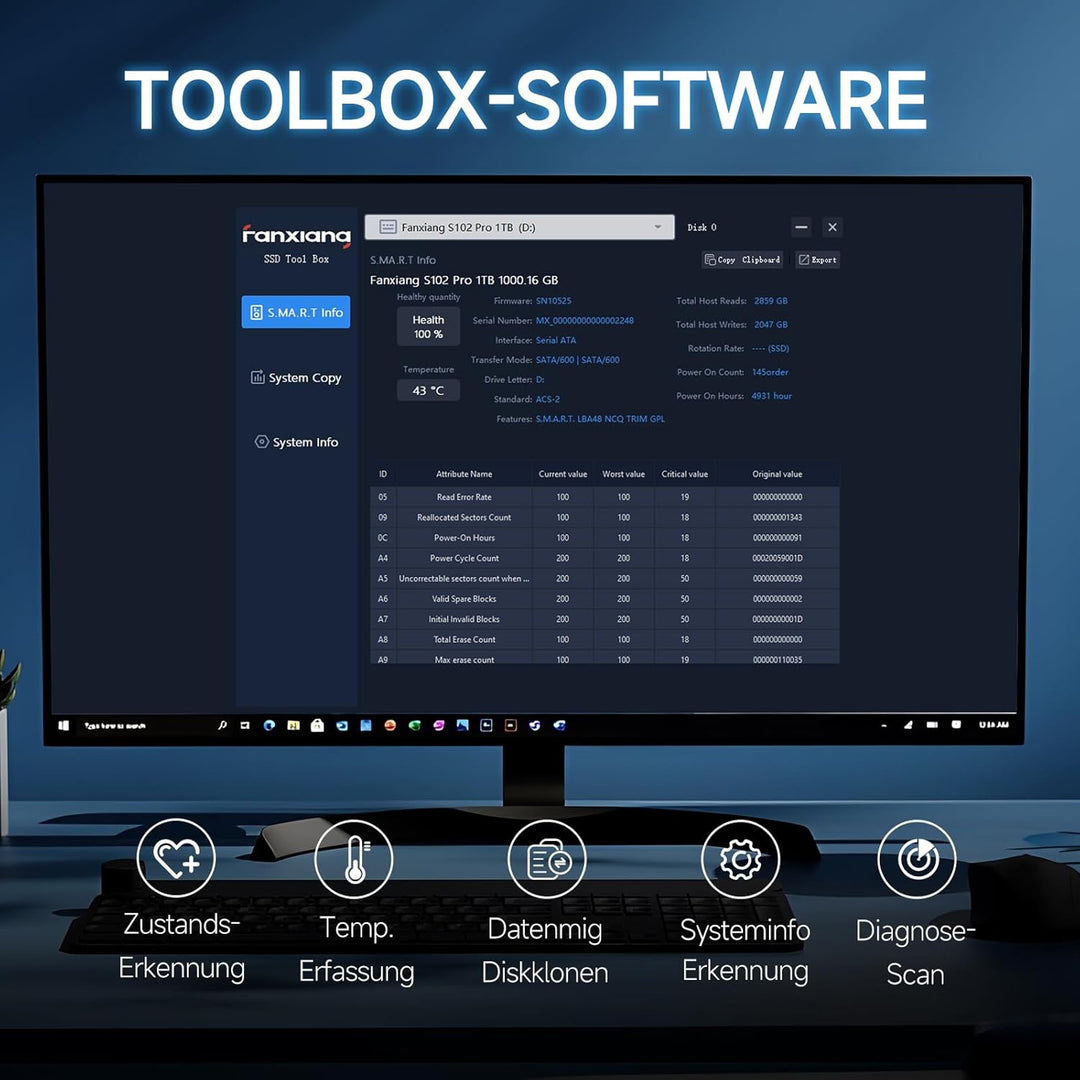 fanxiang SSD 2TB Internes Solid State Drive SATA III 6 Gb/s 2,5 Zoll, 3D NAND, SLC Cache, Bis Zu 550