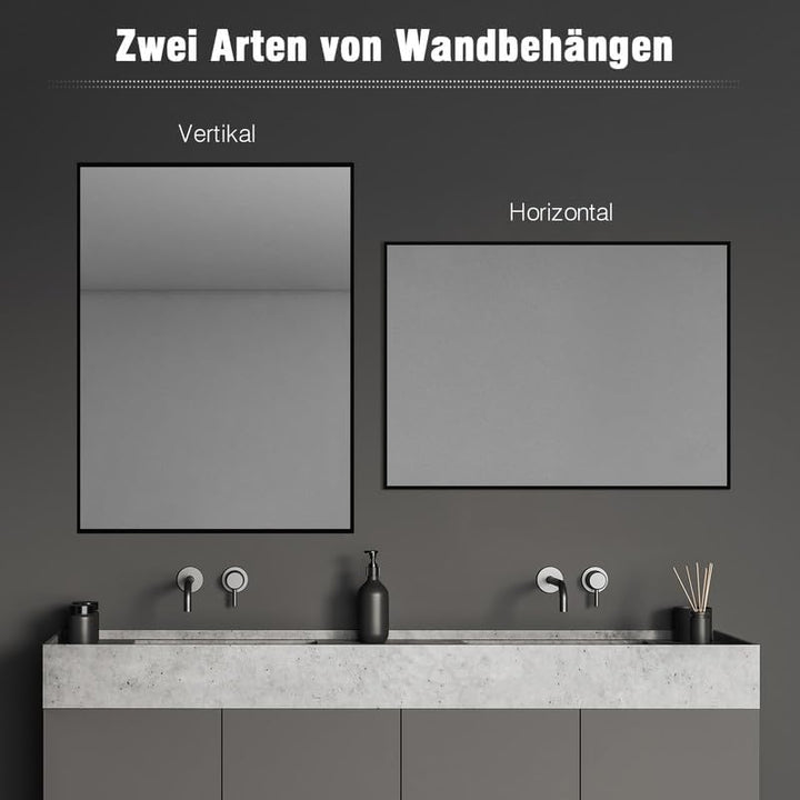 Spiegel Schwarz Wandspiegel 50x70cm Rechteckiger Badspiegel gross Wandmontage Badezimmerspiegel Meta