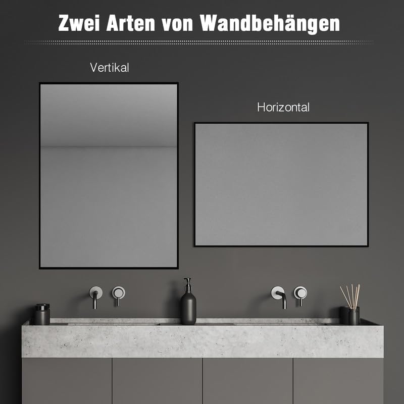 Spiegel Schwarz Wandspiegel 50x70cm Rechteckiger Badspiegel gross Wandmontage Badezimmerspiegel Meta