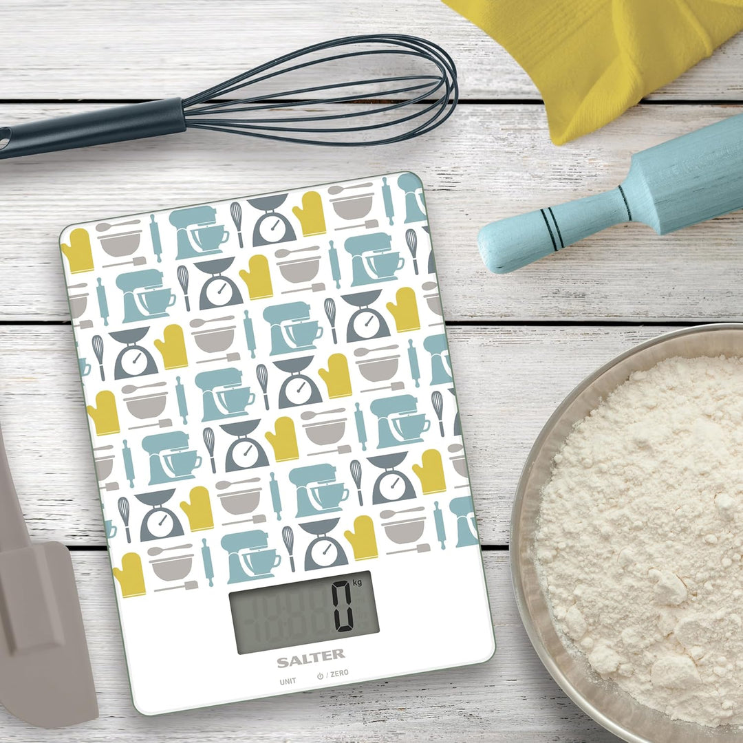 Salter 1102 GNBLDR Digitale Küchenwaage - Max 5kg, Null-/Tare-Funktion, Schlanke Glasplattform, LCD-