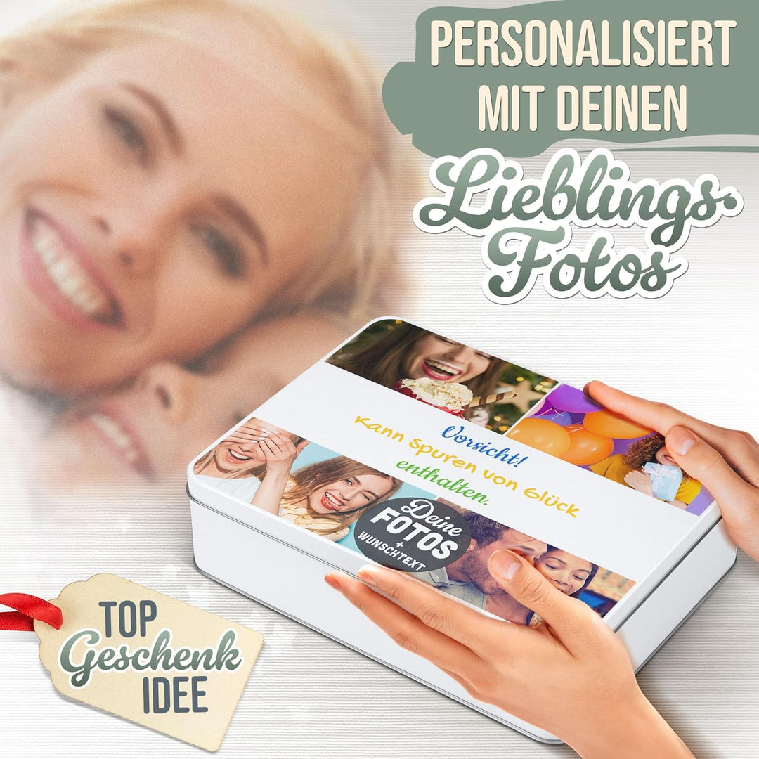 Print Royal PR Geschenkdose selbst gestalten mit 4 Fotos & 3 Zeilen Text - Blechdose bedrucken, Pers