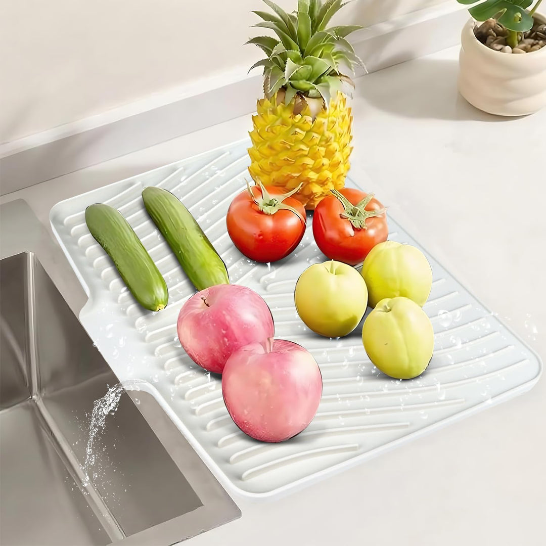 Abtropfmatte Silikon, Abtropfmatte Geschirr mit Effektiver Wasserumleitung,Rutschfestem und Hitzebes