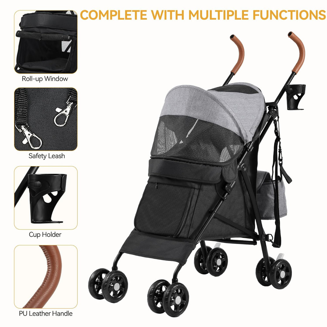 DWVO Hundewagen Hundebuggy für Hunde & Katzen bis 11,3 kg, Faltbar klappbar, Haustiere Buggy mit Kis