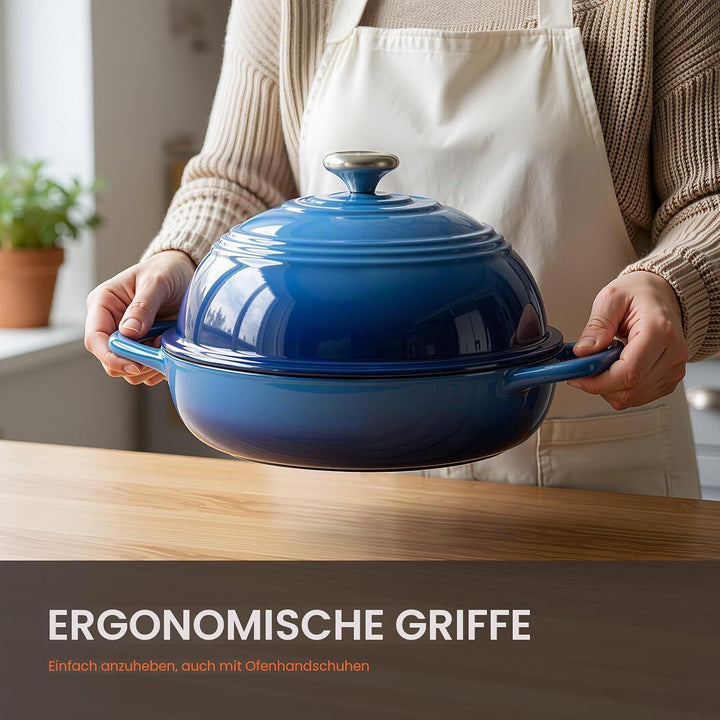Overmont Gusseisen Topf Emaille Brotbacktopf - 5.7L Bräter Schmortopf mit Deckel und Kochbuch – für