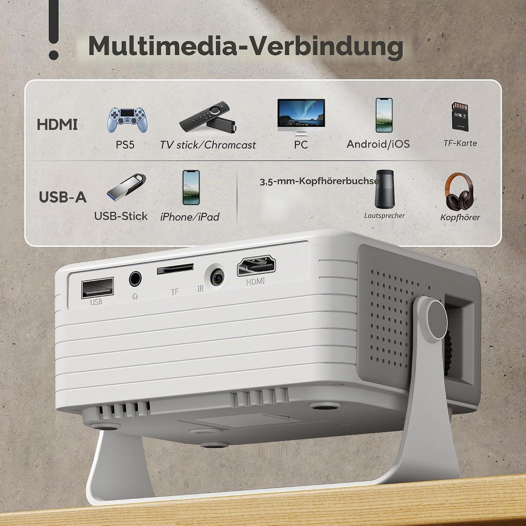 Beamer 4K Unterstützt, AKIYO O4 Smart Projektor mit WiFi 6 und Bluetooth 5.4, Mini Beamer Handy Auto