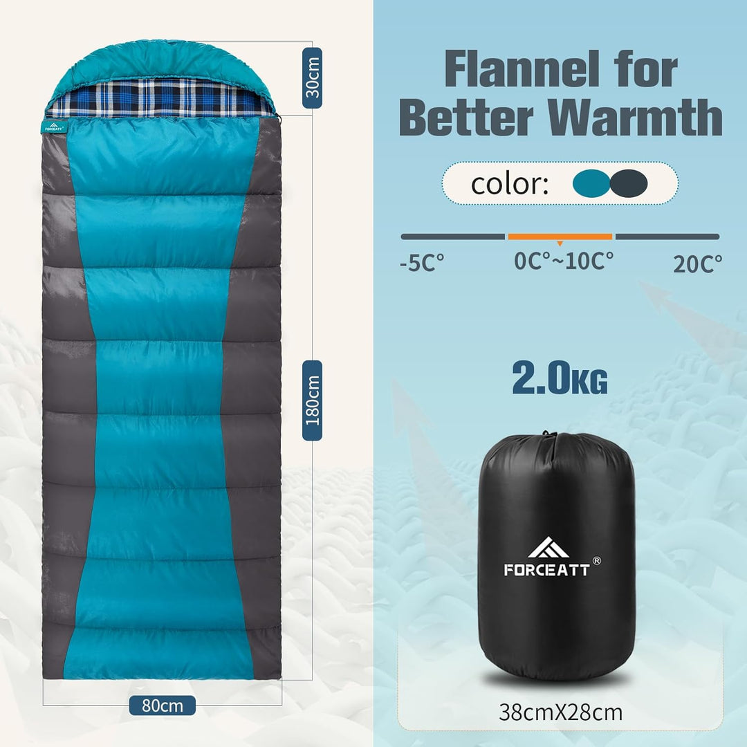 Forceatt Schlafsack Winter, -5°-20 Grad Schlafsack Outdoor für 3-4 Jahreszeiten, Leichtgewichtig und