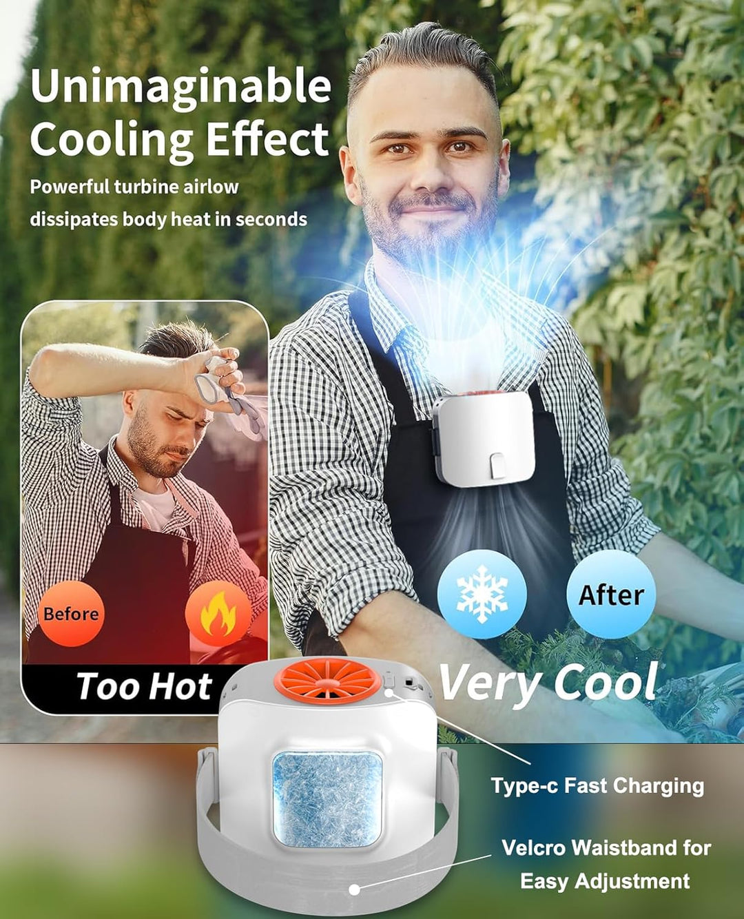 Tragbarer T Shirt Taille Ventilator mit Eiskühlung Platte, Gürtel Nackenventilator Klein Mobile Klim