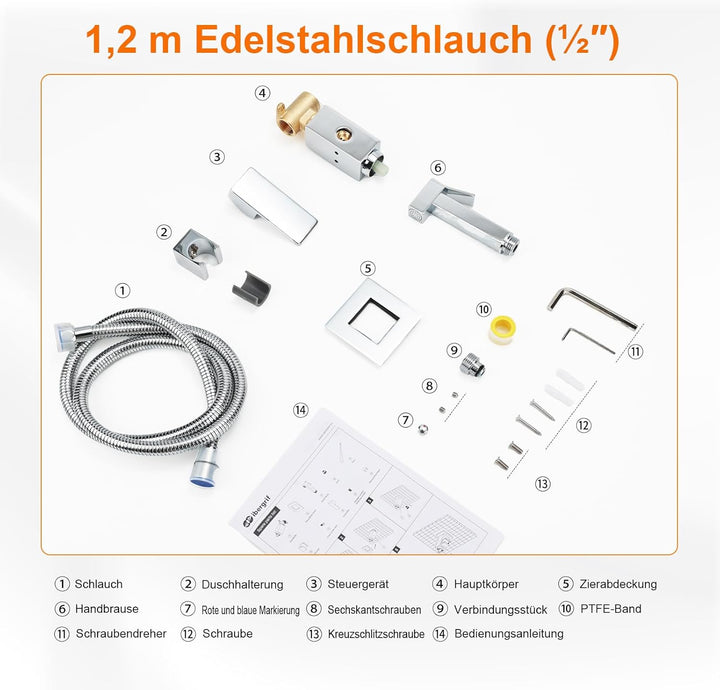 Ibergrif M22009 Unterputz-Einhebelmischer für WC & Bidet – Warm-/Kaltwasser, Handbrause mit Wandhalt