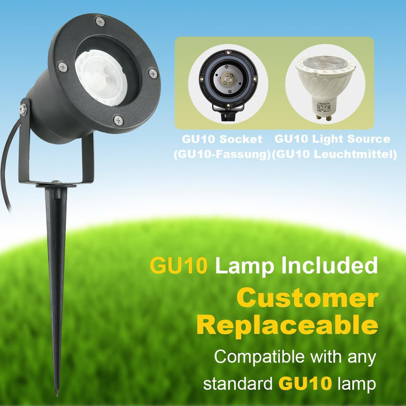 OMSEN Gartenstrahler LED Erdspiess GU10 7W Grün 230V, Robuste IP67 Wasserdicht Gartenleuchte, Austau