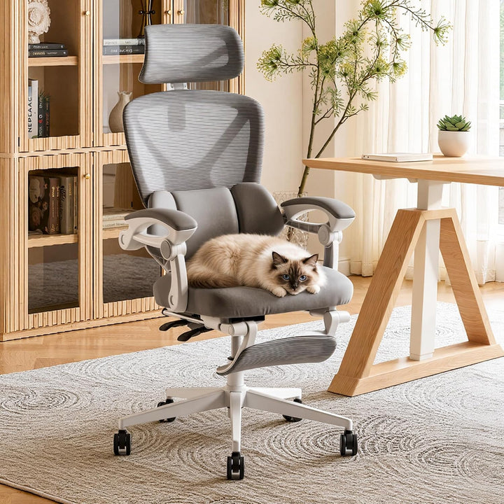 FLEXISPOT Ergonomischer Bürostuhl mit Fussstütze, X-förmiger Schreibtischstuhl mit 135°-Neigung, Gek