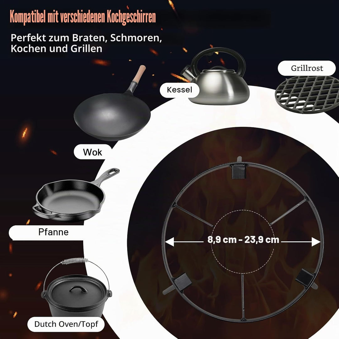 Lagerfeuerstativ zum Kochen – Lagerfeuer Kochausrüstung, Outdoor-Feuerstelle, tragbares Gusseisen, o