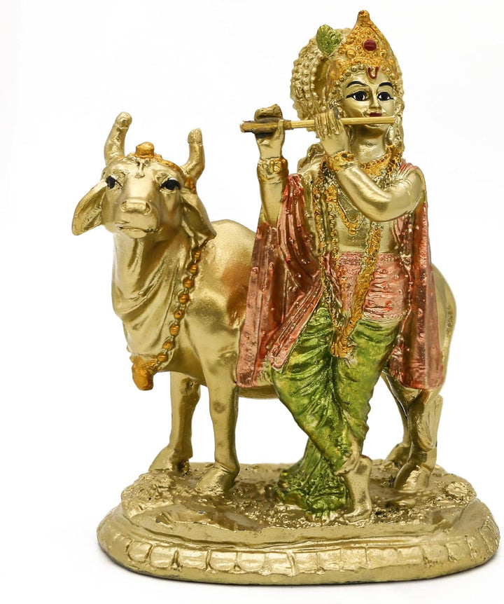 alikiki Hinduistische Gott, Lord Krishna, Statue – 13 cm H Baby Krishna Idol mit Kuh Nandi Statue In