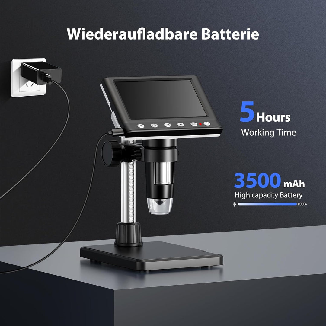 Hayve Digital Mikroskop, 4,3 Zoll LCD Mikroskope, 1080P USB Mikroskope mit 8 Einstellbaren LED Licht
