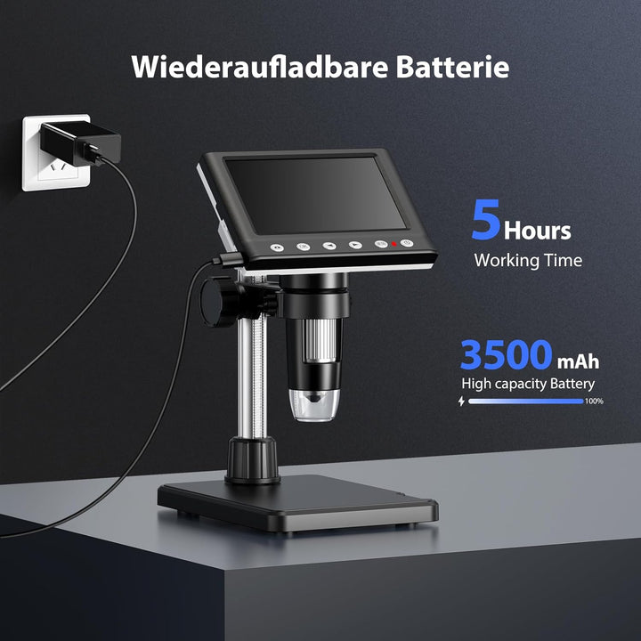 Hayve Digital Mikroskop, 4,3 Zoll LCD Mikroskope, 1080P USB Mikroskope mit 8 Einstellbaren LED Licht