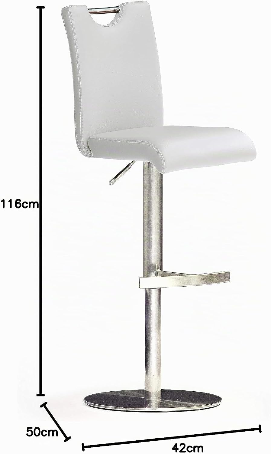 Robas Lund Barhocker Weiss mit Lehne Barstuhl drehbar 360 Grad, Hocker höhenverstellbar, PU BAR.DO,