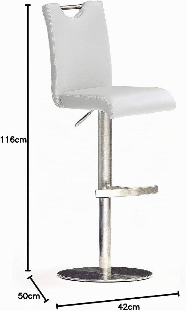 Robas Lund Barhocker Weiss mit Lehne Barstuhl drehbar 360 Grad, Hocker höhenverstellbar, PU BAR.DO,