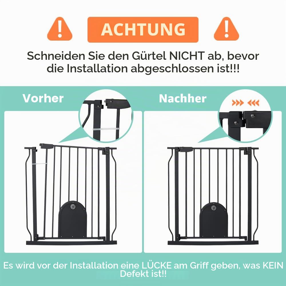 COMOMY Türschutzgitter für Babys, Treppenschutzgitter Ohne Bohren, für Breiten 75-123cm, Schliesst a