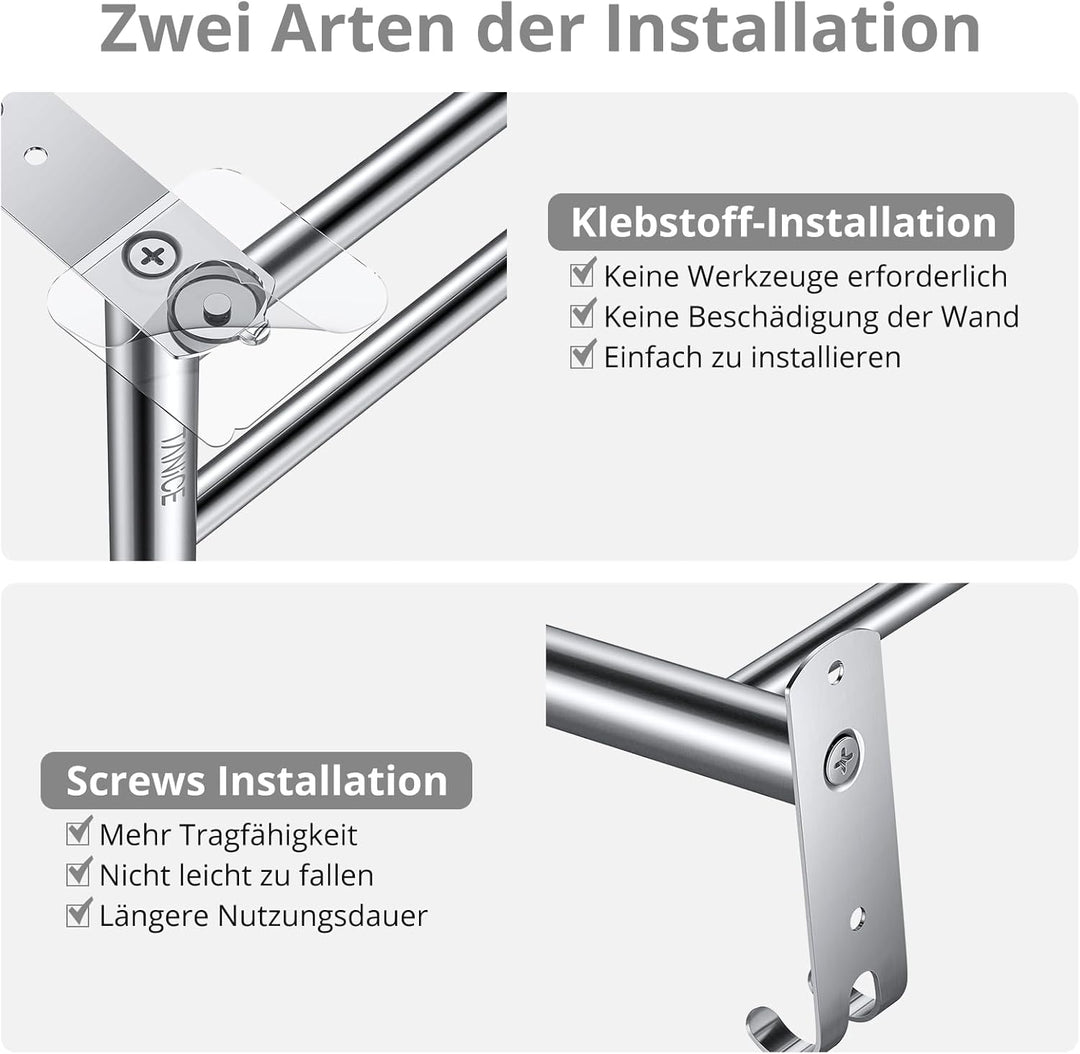 TANiCE 40-70cm Handtuchstange doppelt Bad einstellbar Edelstahl Selbstklebend Handtuchstange wandmon