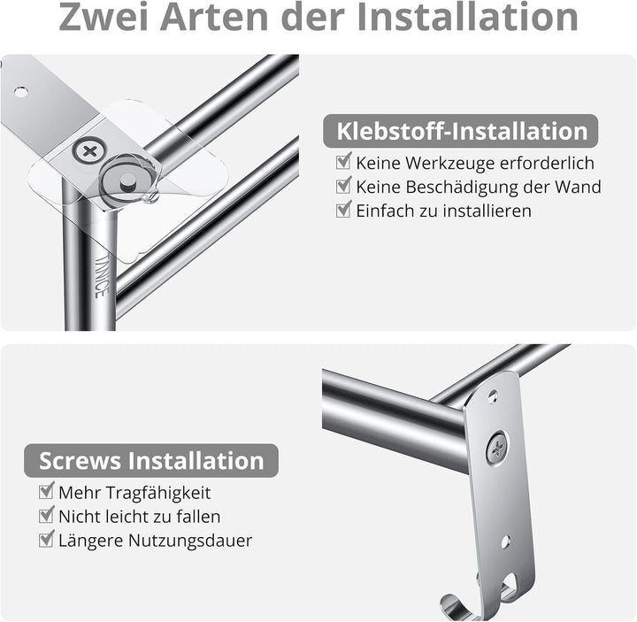 TANiCE 40-70cm Handtuchstange doppelt Bad einstellbar Edelstahl Selbstklebend Handtuchstange wandmon