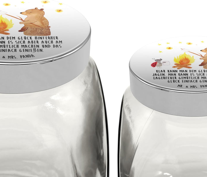 Mr. & Mrs. Panda Vorratsdose Glas Bär & Marienkäfer Lagerfeuer L 870ml - Geschenk, Kaffeedose, Teddy