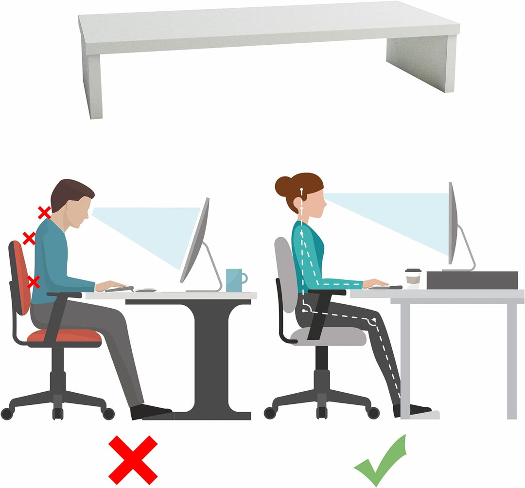 Henor Monitorständer TV-Bildschirmerhöhung in FSC® 82 x 26.5 x 12 cm. Unterstützt 50 kg Weiss 82x26.