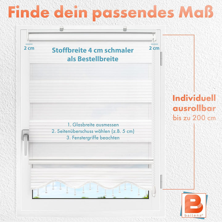 Doppelrollo Klemmfix ohne Bohren - 4in1 Duo Rollo mit Muster Weiss Silber Glitzernd 50x200cm - Ranke