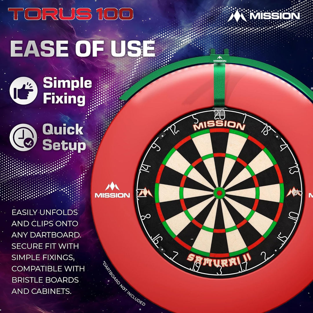 Mission Darts TOR100 Torus 100 | Dartscheibe LED klappbar tragbar Dartscheibe Reise Beleuchtungssyst