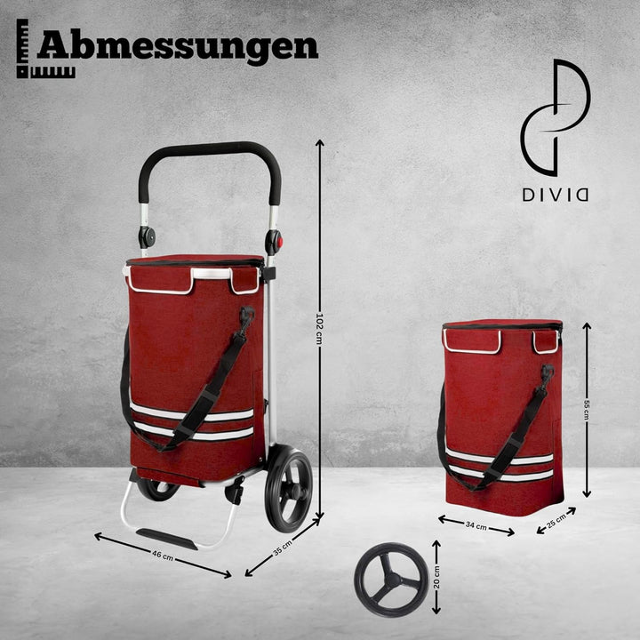 DIVID® Einkaufstrolley mit integrierter Sackkarre, 56LFassungsvermögen bis zu 50Kg belastbar,Klappba