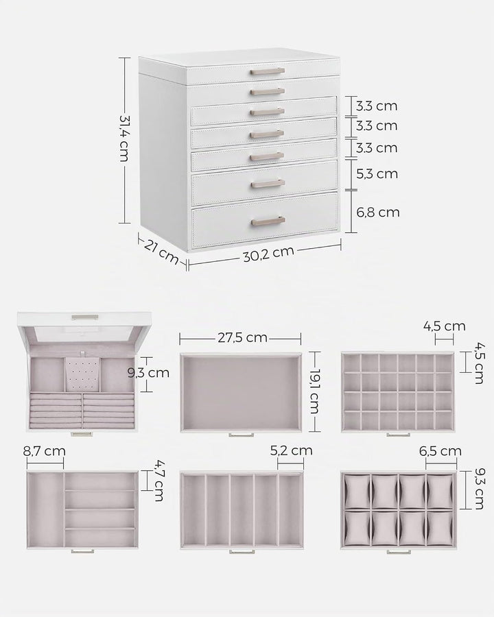 SONGMICS Schmuckschatulle, grosser Schmuckkasten mit 6 Ebenen, Schmuckkästchen, mit Schubladen und S