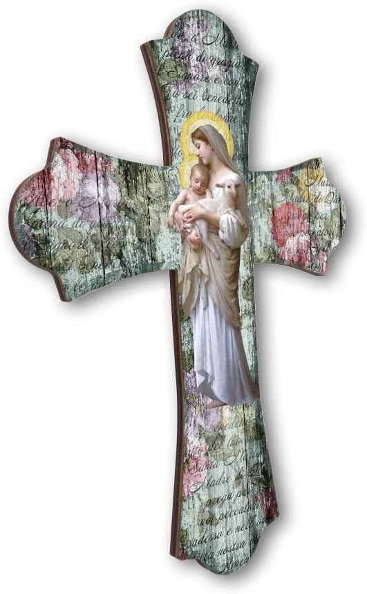 Fratelli Bonella | Vintage-Kreuz aus Religiösen Holz der Madonna mit Kind 28 x 40 cm | Made in Italy