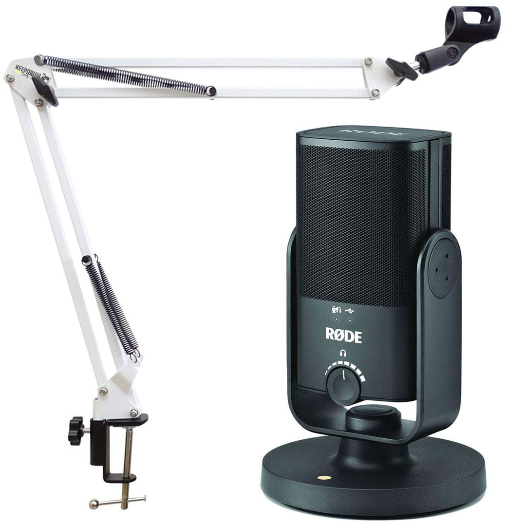 Rode NT-USB MINI USB-Studio-Kondensatormikrofon + keepdrum NB35WH Gelenkarm Halterung in Weiss NT-US