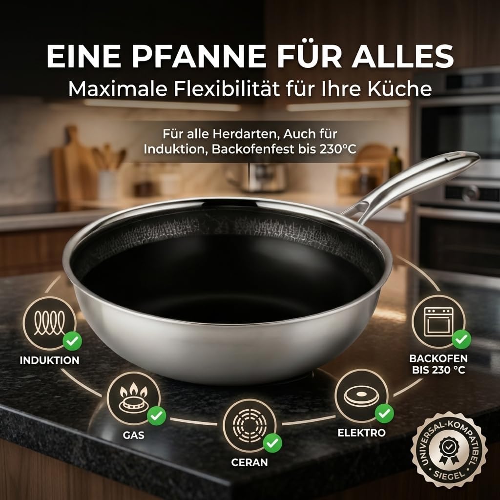 FIXLINE® BLACK FOREST Wokpfanne 28cm - Keramische Beschichtung - alle Herdarten inkl. Induktion - Ba
