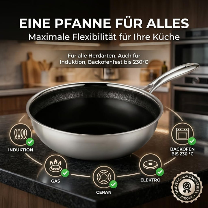 FIXLINE® BLACK FOREST Wokpfanne 28cm - Keramische Beschichtung - alle Herdarten inkl. Induktion - Ba