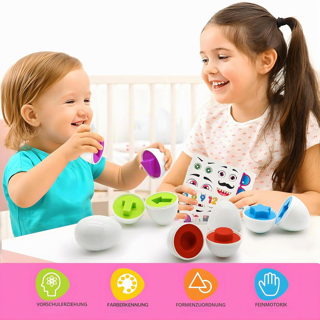 Passende Eier Montessori Spielzeug ab 1 Jahr, 12 Pcs Eier Spielzeuge Farbe und Form Erkennung Sorter