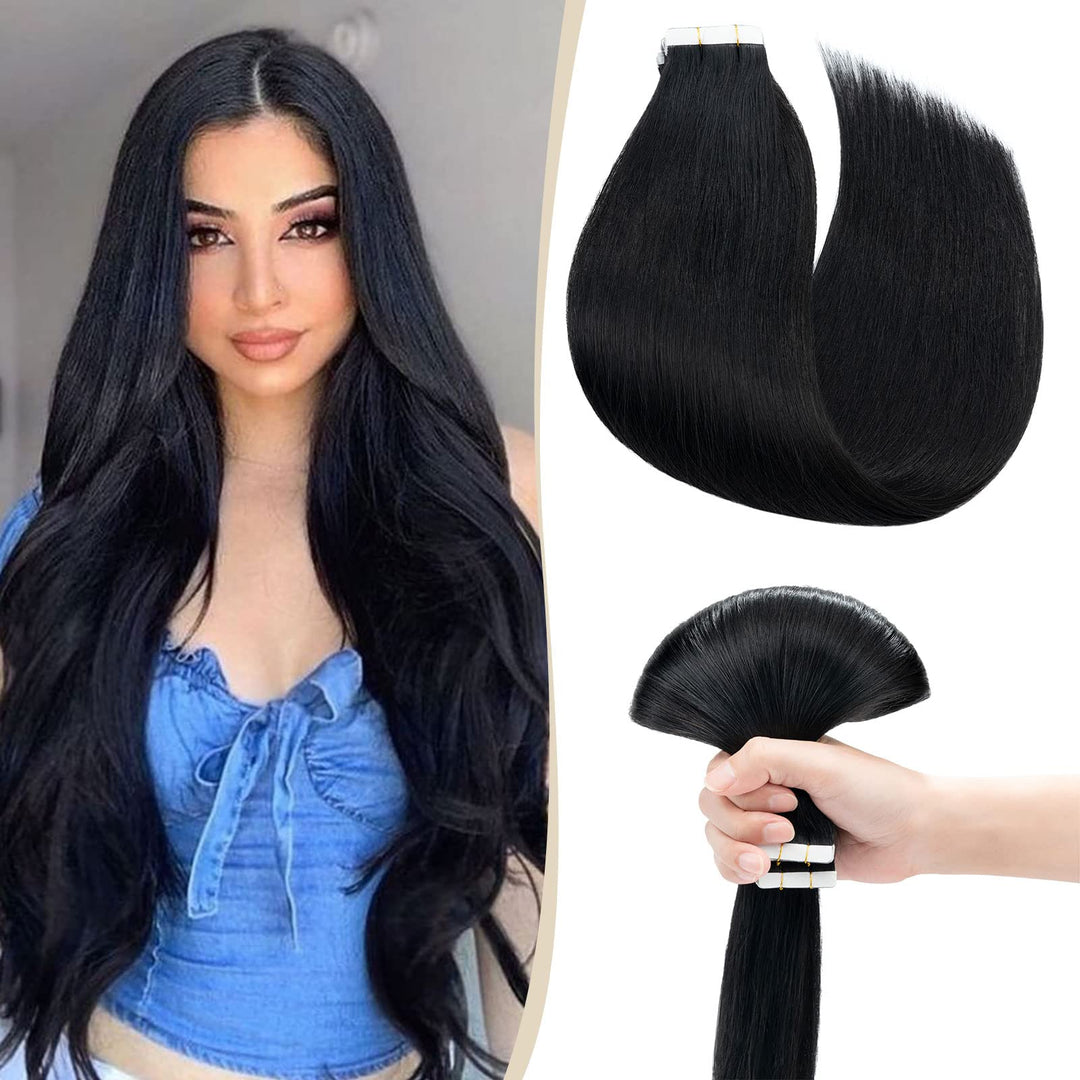 SEGO Tape Extensions Echthaar Haarverlängerung 10 Tressen Klebeband 25g Haarteile 7A Glatt 100% Remy
