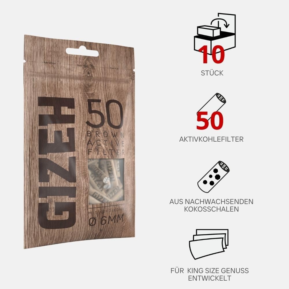 GIZEH BROWN Active Filter – Aktivkohlefilter slim 6 mm Durchmesser – Aktivkohlefilter slim mit Aktiv