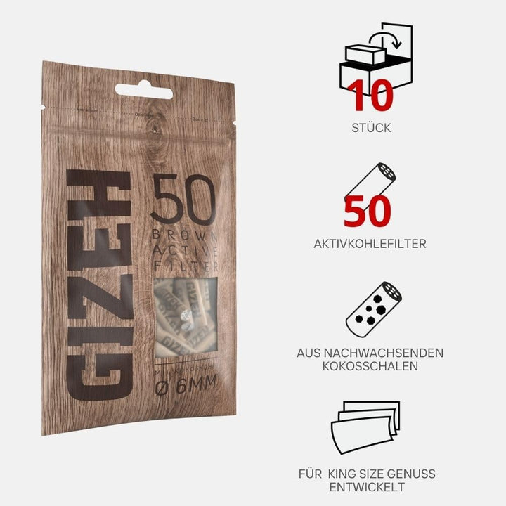 GIZEH BROWN Active Filter – Aktivkohlefilter slim 6 mm Durchmesser – Aktivkohlefilter slim mit Aktiv