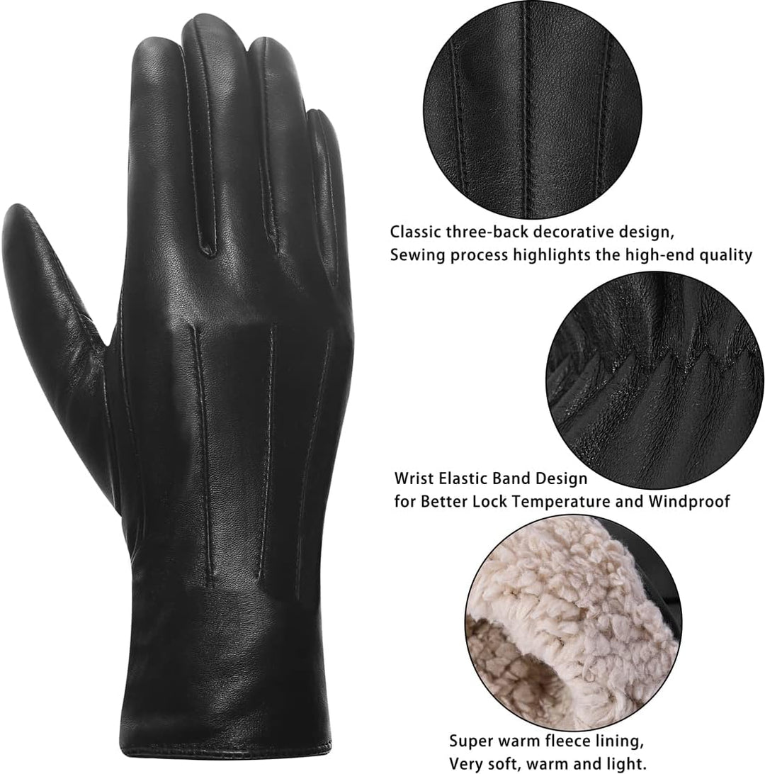 Harssidanzar Lederhandschuhe für Damen, Winter Warm Fleecefutter Touchscreen Vintage Finished GL018E
